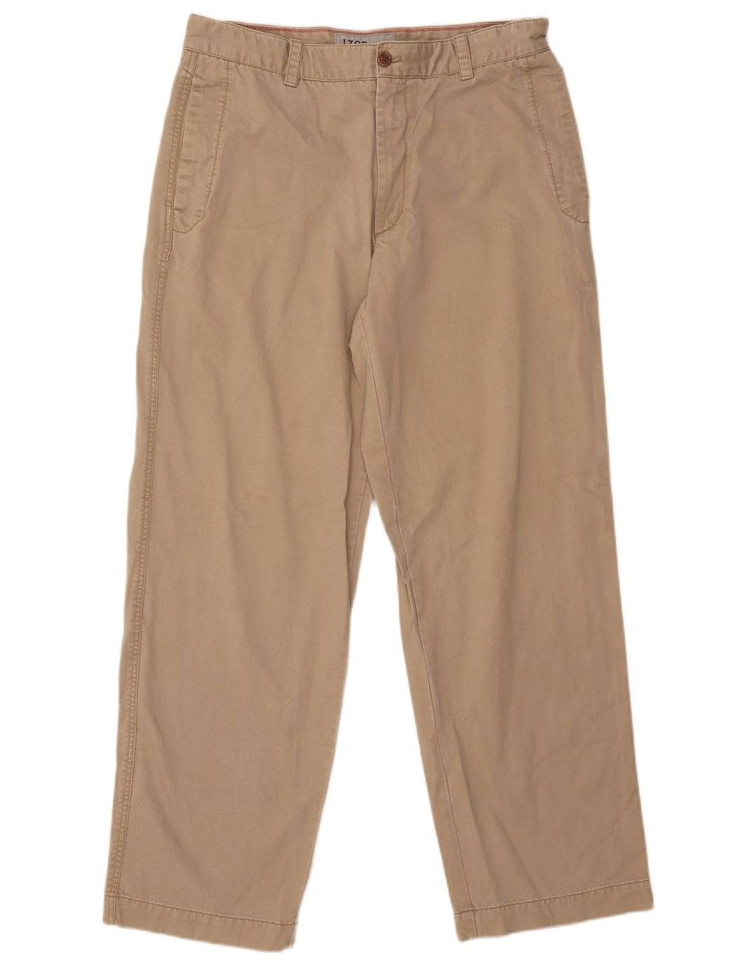 IZOD Mens Straight Chino Trousers W36 L34 Beige Cotton