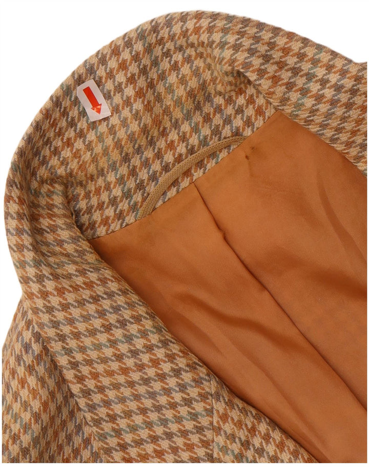 ST MICHAEL Womens 1 Button Blazer Jacket UK 12 Medium Beige Houndstooth