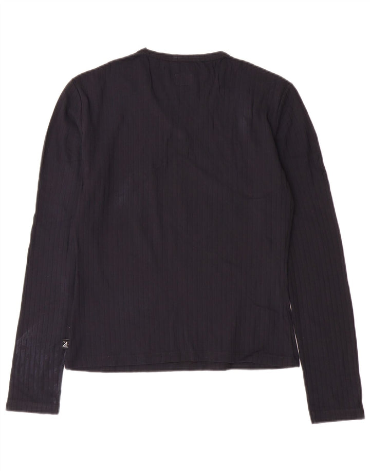 CALVIN KLEIN JEANS Womens Top Long Sleeve UK 12 Medium Navy Blue Polyamide