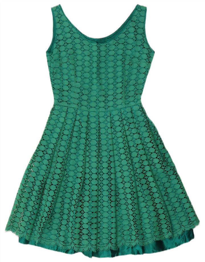 VINTAGE Womens Sleeveless A-Line Dress UK 10 Small Green