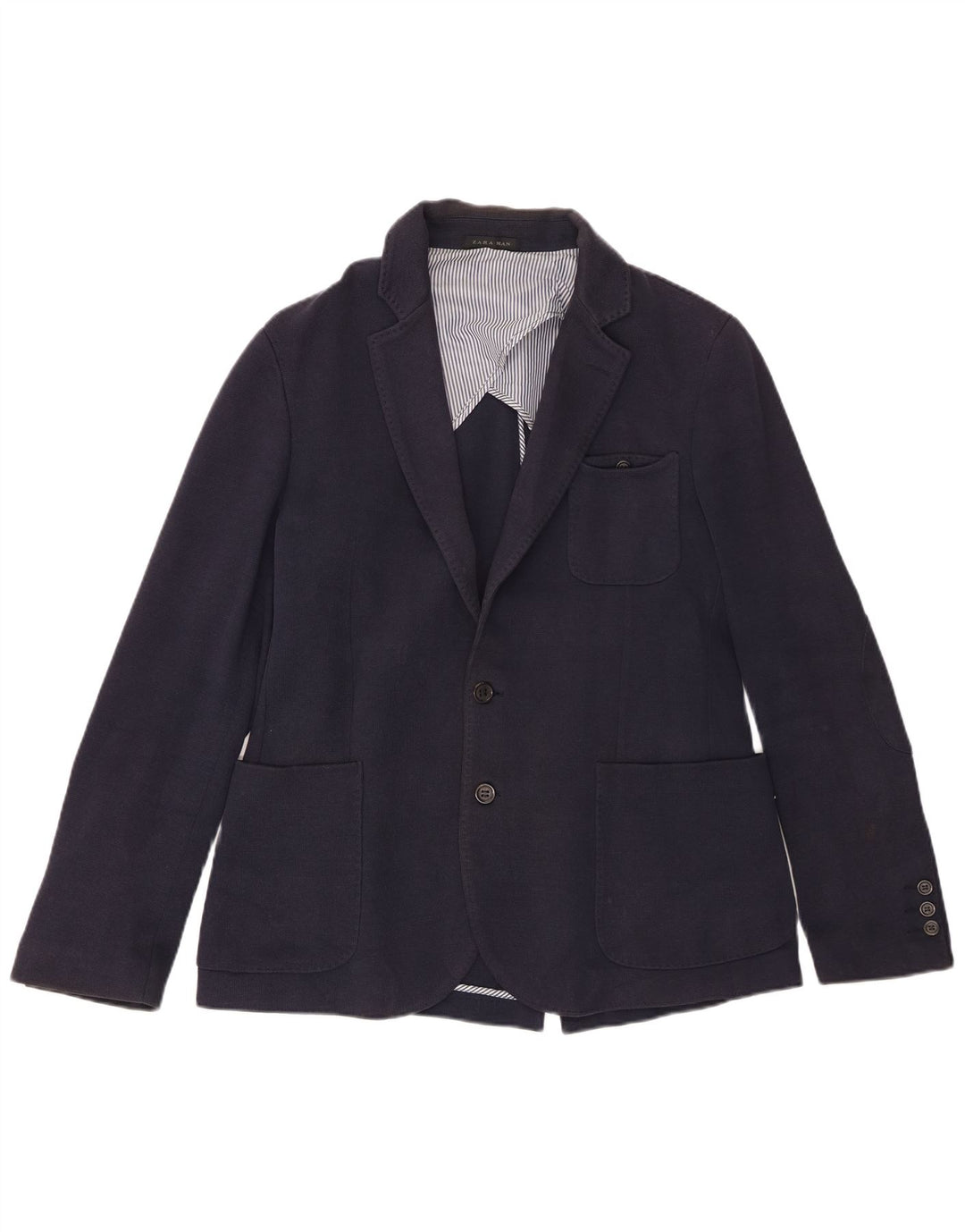 Zara Mens 2 Button Blazer Jacket EU 50 Medium Navy Blue Cotton