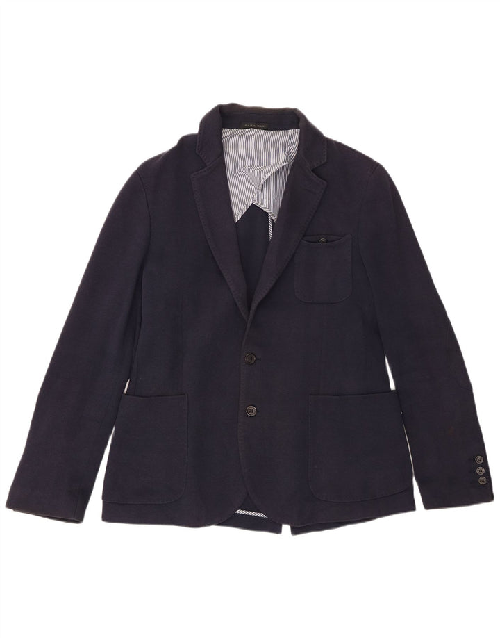 Zara Mens 2 Button Blazer Jacket EU 50 Medium Navy Blue Cotton