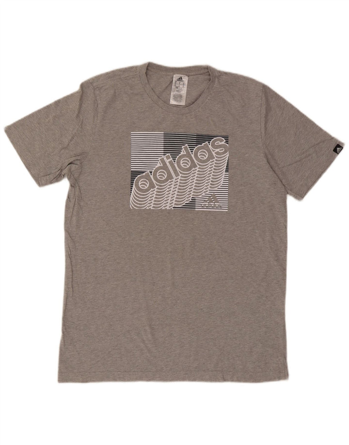 Adidas Mens Graphic T-Shirt Top Medium Grey Flecked Cotton