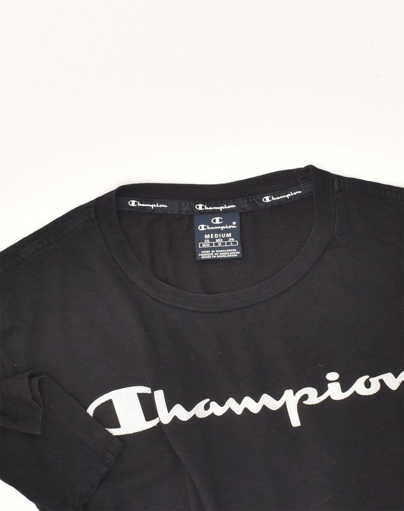 CHAMPION Mens Graphic T-Shirt Top Medium Black Cotton | Vintage Champion | Thrift | Second-Hand Champion | Used Clothing | Messina Hembry 