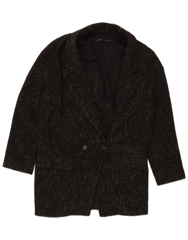 Zara Womens Oversized Double Breasted Coat UK 6 XS Black Polyester