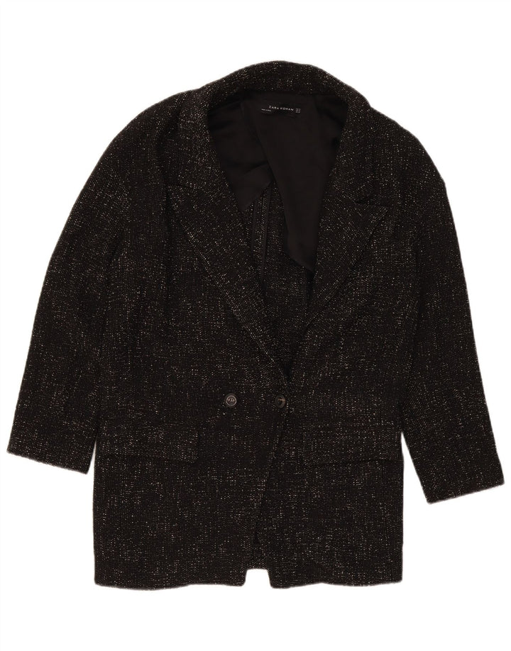 Zara Womens Oversized Double Breasted Coat UK 6 XS Black Polyester