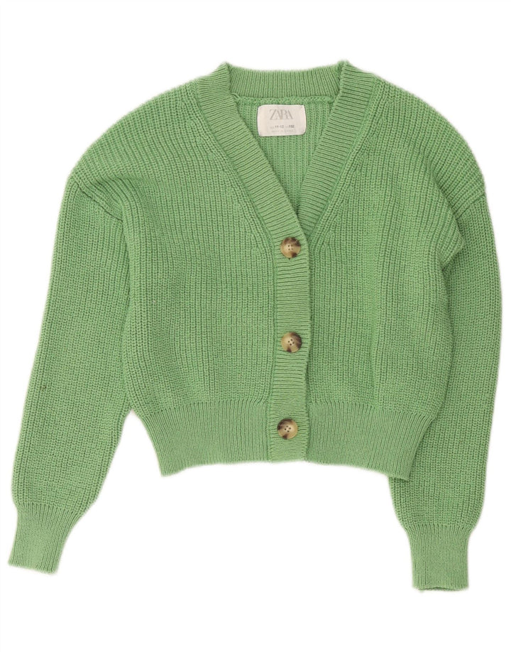 Zara Girls Cardigan Sweater 11-12 Years Green Polyester