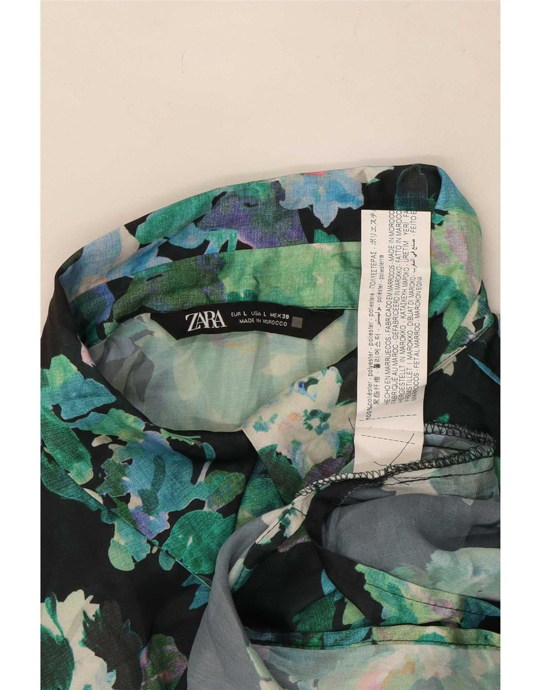 Zara Womens Oversized Shirt Blouse UK 16 Large Green Floral Polyester
