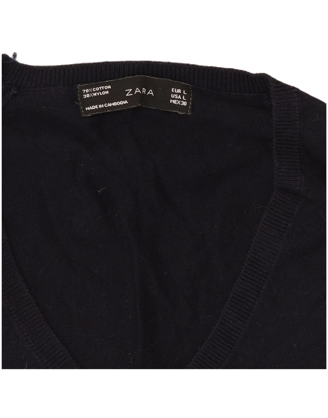 Zara Womens V-Neck Jumper Sweater UK 14 Large Navy Blue