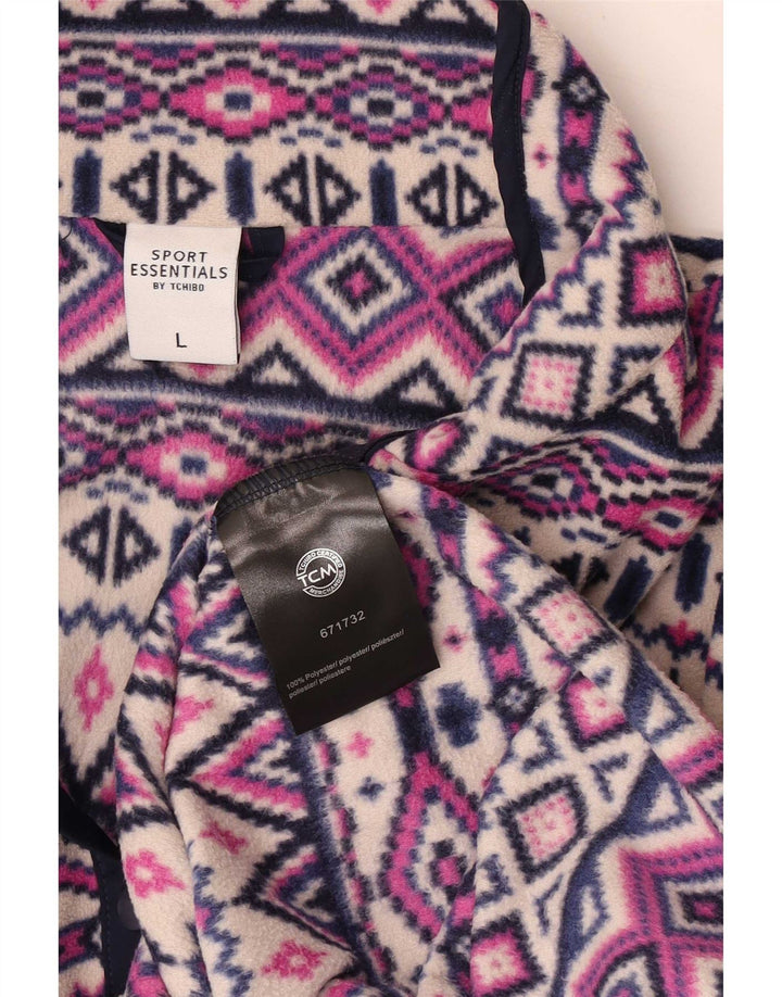Tchibo Womens Button Neck Fleece Jumper UK 16 Large Multicoloured Fair Isle