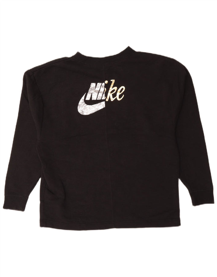 Nike Womens Graphic Oversized Sweatshirt Jumper UK 10 Small Black Cotton