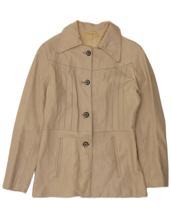 Vintage Womens Leather Jacket UK 10 Small Beige
