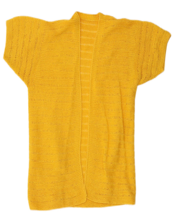 Vintage Womens Longline Short Sleeve Cardigan Sweater UK 8 Small Yellow
