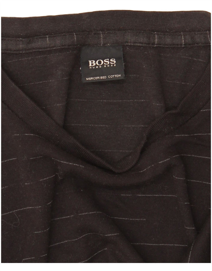 HUGO BOSS Mens Top Long Sleeve Large Black Pinstripe Cotton