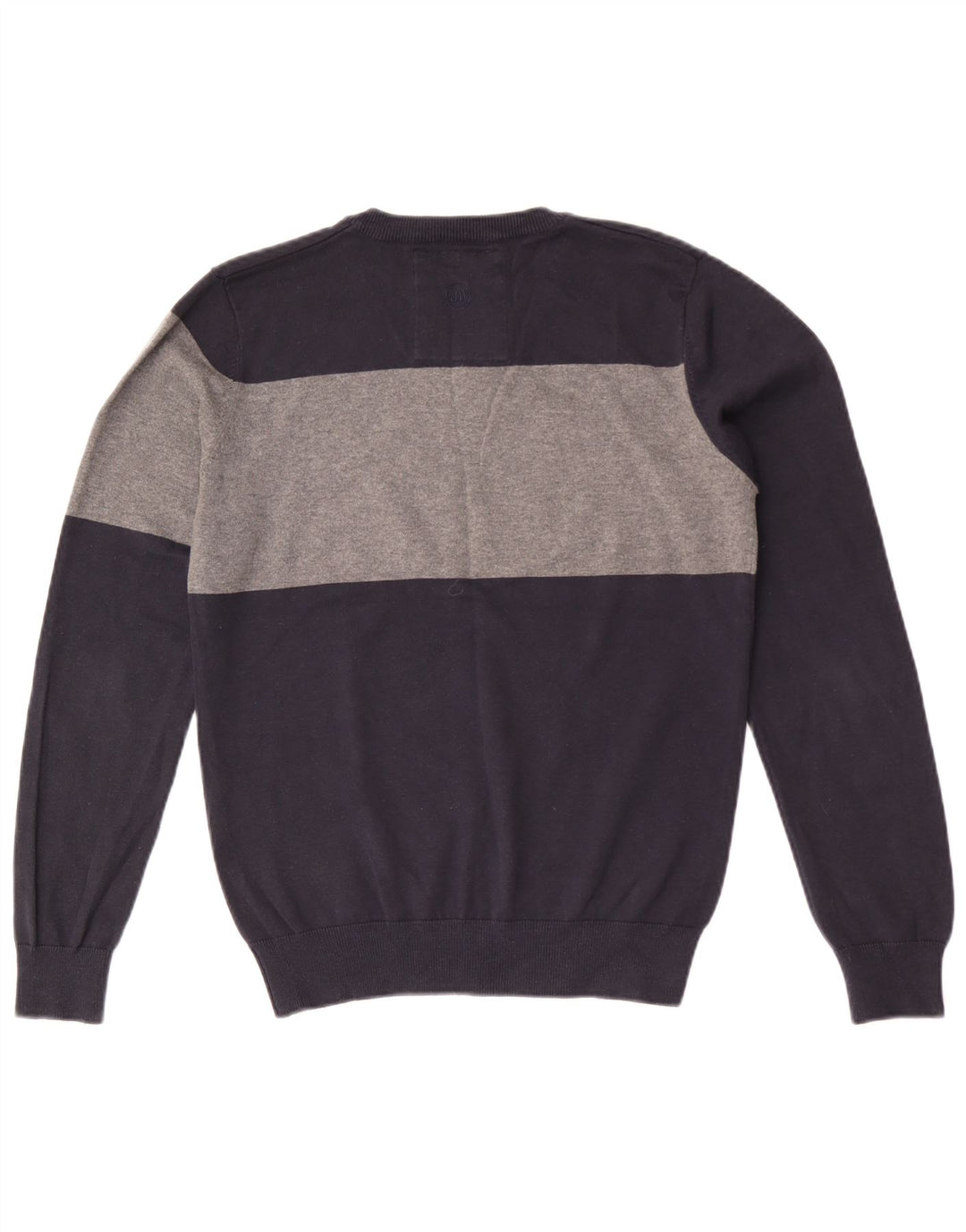 Jack & Jones Mens V-Neck Jumper Sweater Medium Navy Blue Colourblock Cotton