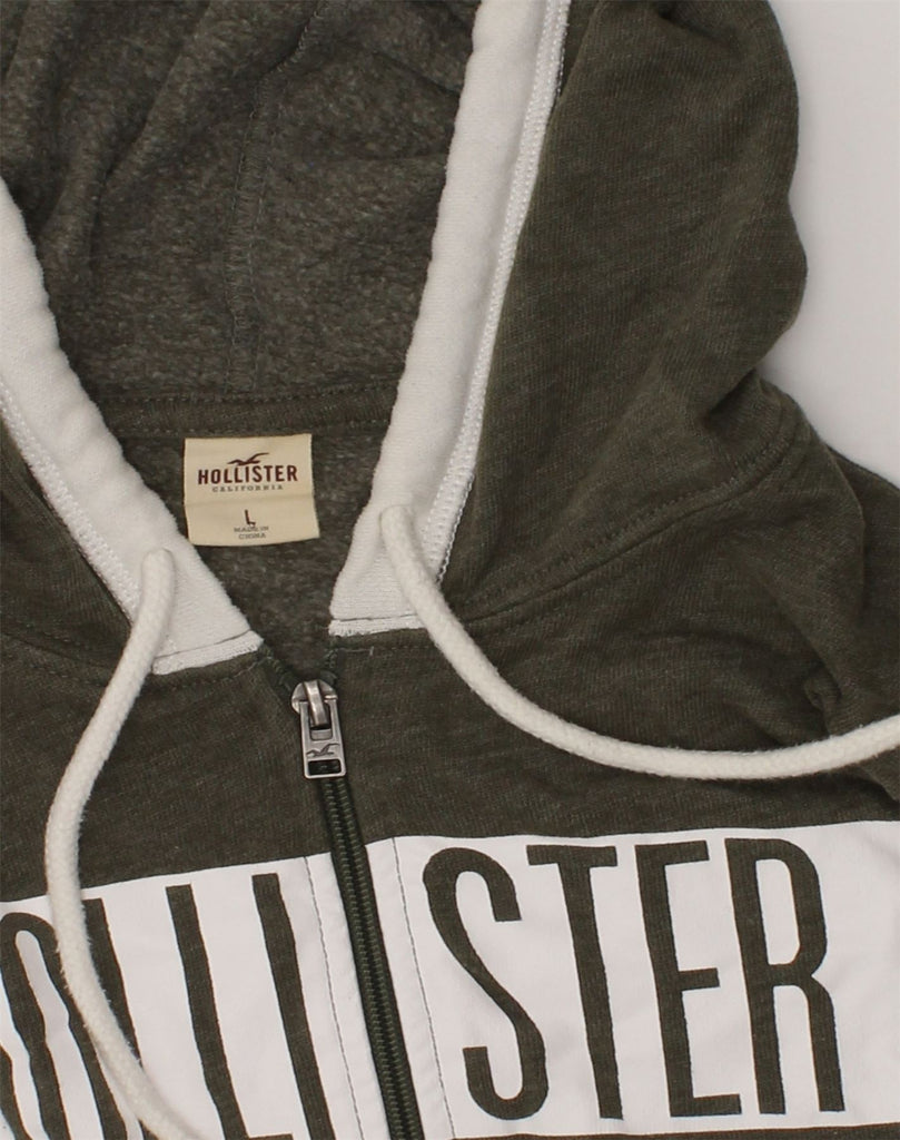 HOLLISTER Womens Graphic Zip Hoodie Sweater UK 14 Large Khaki Colourblock | Vintage Hollister | Thrift | Second-Hand Hollister | Used Clothing | Messina Hembry 