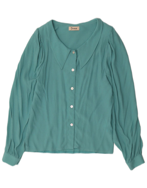 Vintage Womens Shirt Blouse UK 10 Small Blue Viscose