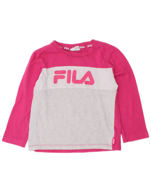Fila Girls Graphic Top Long Sleeve 3-4 Years Pink Colourblock Cotton