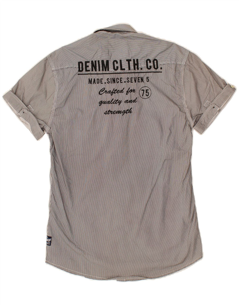 JACK & JONES Mens Graphic Short Sleeve Shirt Small Grey Pinstripe Cotton Vintage Jack & Jones and Second-Hand Jack & Jones from Messina Hembry 