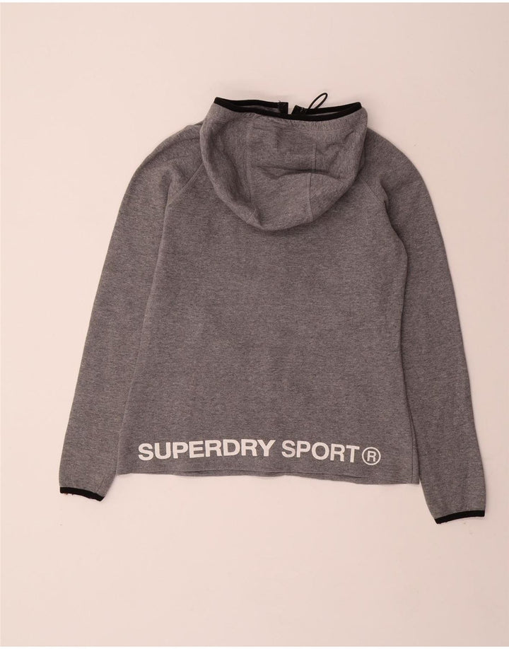 SUPERDRY Womens Graphic Zip Neck Zip Hoodie Sweater UK 10 Small Grey