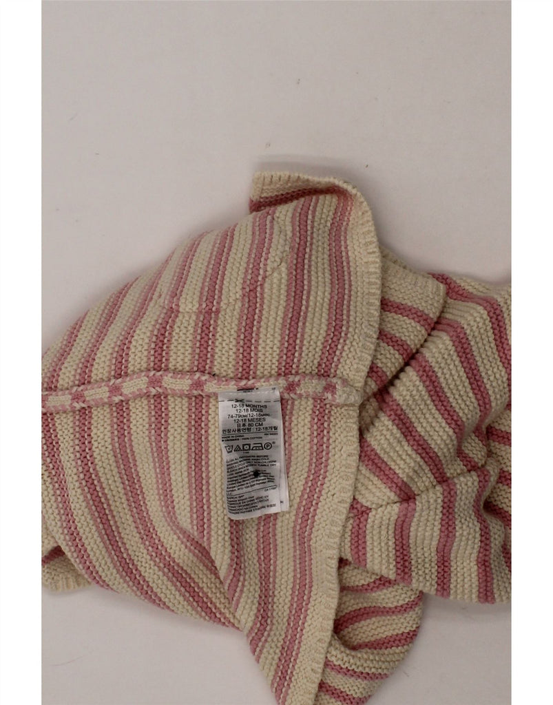 GAP Baby Girls Hooded Cardigan Sweater 12-18 Months Pink Striped Vintage Gap and Second-Hand Gap from Messina Hembry 