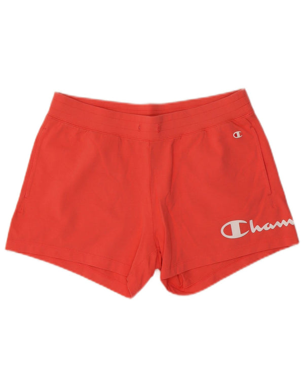 Champion Womens Graphic Sport Shorts UK 14 Medium Orange Cotton
