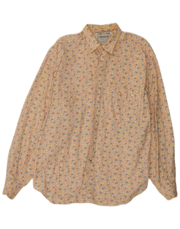Vintage Mens Shirt Medium Beige Floral Cotton