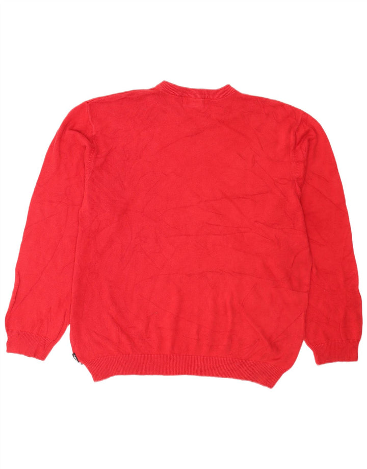 Chaps Mens V-Neck Jumper Sweater Large Red Colourblock Cotton
