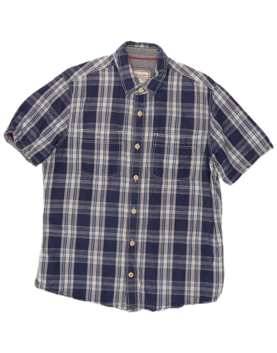 FAT FACE Mens Short Sleeve Shirt Medium Navy Blue Check Cotton
