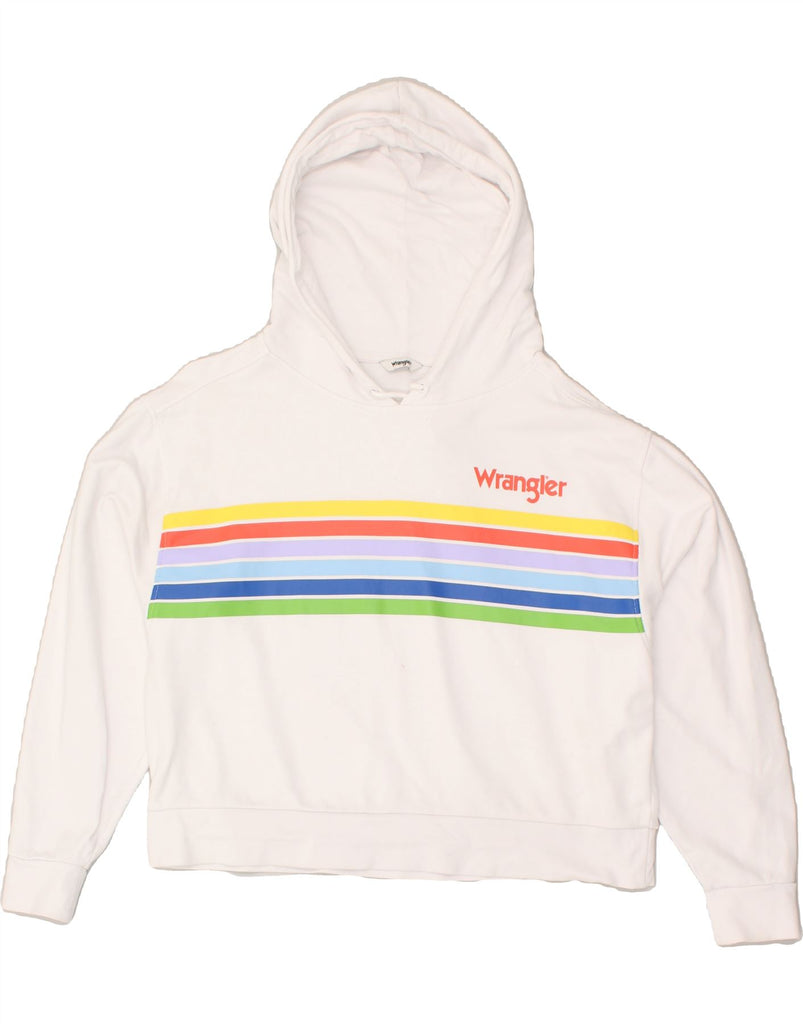 WRANGLER Womens Loose Fit Crop Hoodie Jumper UK 14 Medium White Striped | Vintage Wrangler | Thrift | Second-Hand Wrangler | Used Clothing | Messina Hembry 