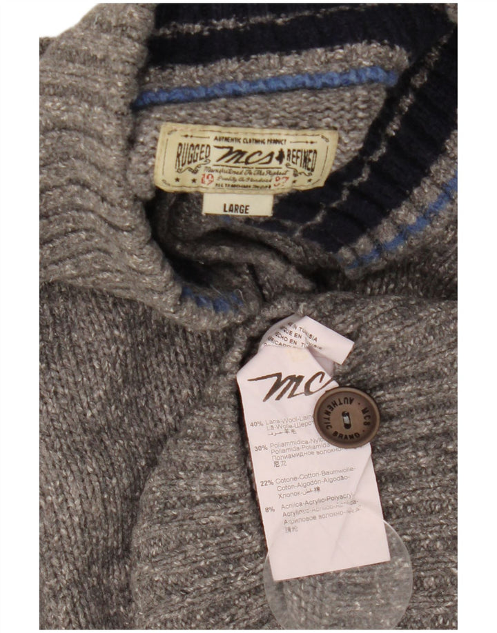 Marlboro Classics Mens Button Neck Jumper Sweater Large Grey Wool