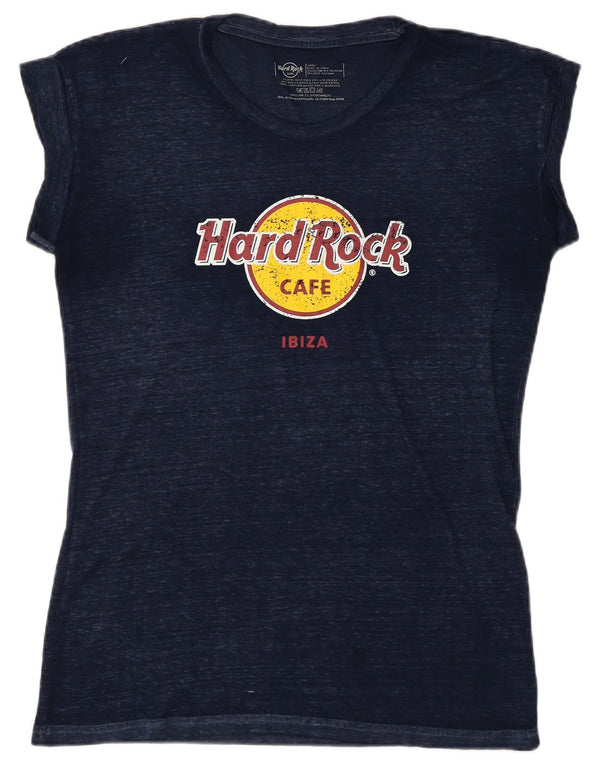 Hard Rock Cafe Womens Graphic T-Shirt Top UK 14 Large Navy Blue Cotton