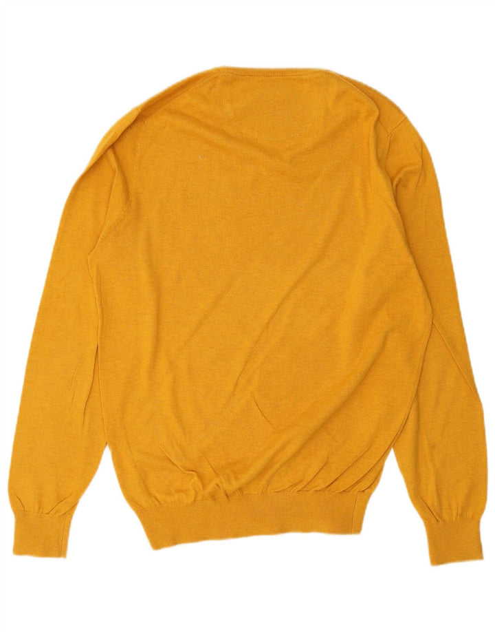 Massimo Dutti Mens V-Neck Jumper Sweater Medium Yellow Cotton