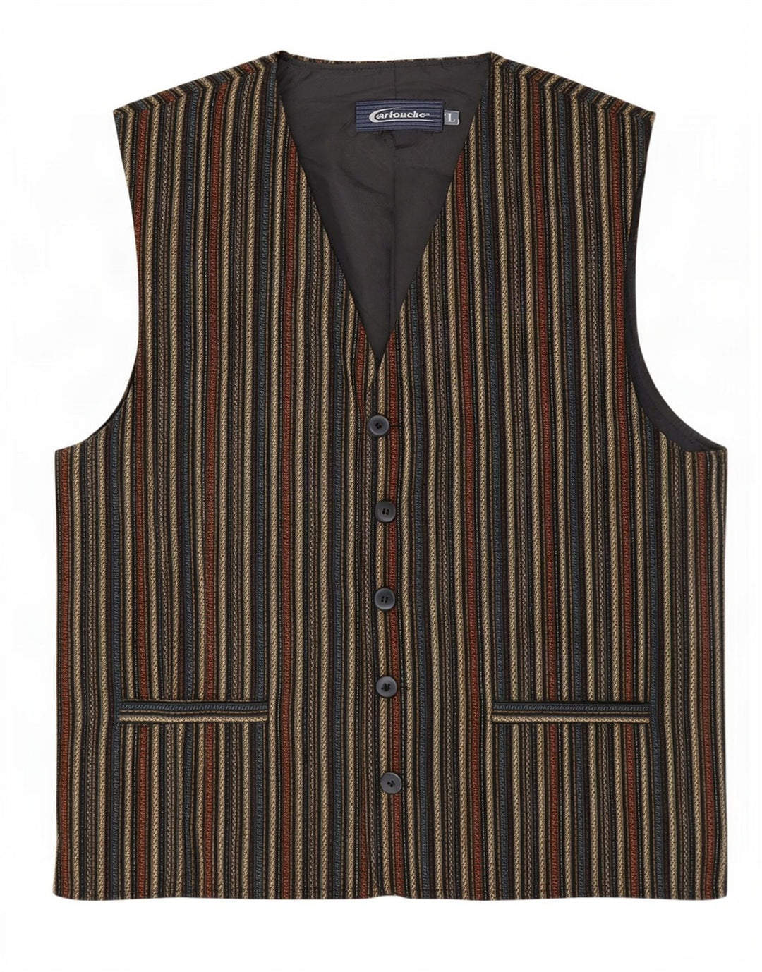 Cartouche Mens Waistcoat Large Beige Striped Polyester