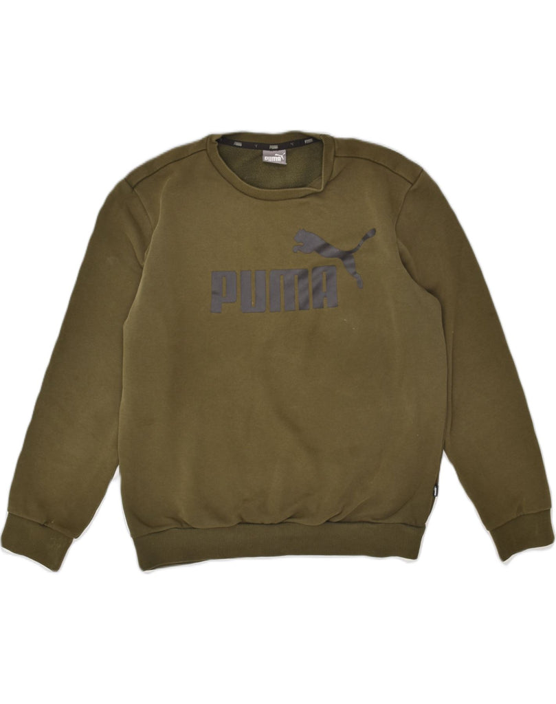 PUMA Mens Graphic Sweatshirt Jumper Small Khaki Cotton | Vintage Puma | Thrift | Second-Hand Puma | Used Clothing | Messina Hembry 