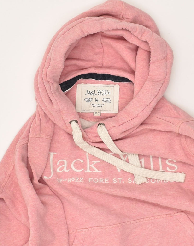 JACK WILLS Womens Graphic Hoodie Jumper UK 10 Small  Pink Cotton | Vintage Jack Wills | Thrift | Second-Hand Jack Wills | Used Clothing | Messina Hembry 