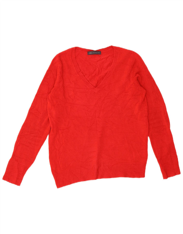 Marks & Spencer Womens V-Neck Jumper Sweater UK 10 Small Red Acrylic