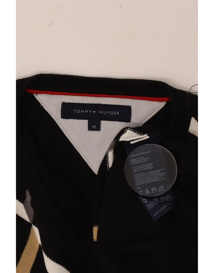 Tommy Hilfiger Mens V-Neck Jumper Sweater Medium Black Argyle/Diamond