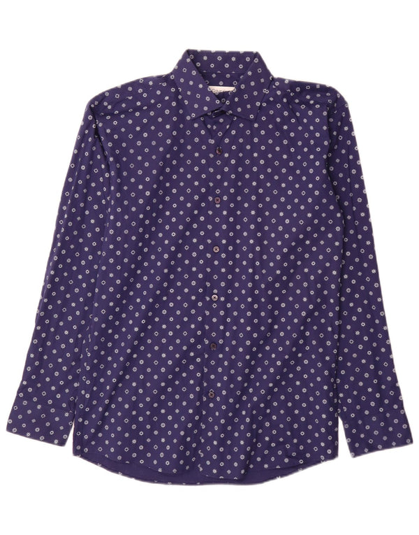 Calvin Klein Mens Slim Fit Shirt Size 39 Medium Navy Blue Floral Cotton