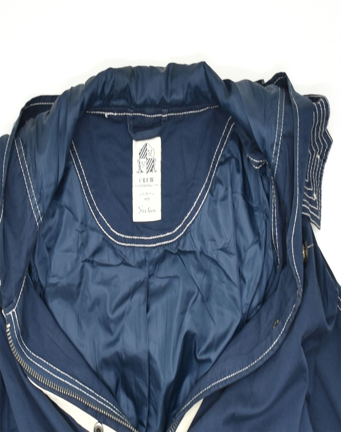 CREW CLOTHING Womens Hooded Rain Jacket UK 16 Large Blue Cotton