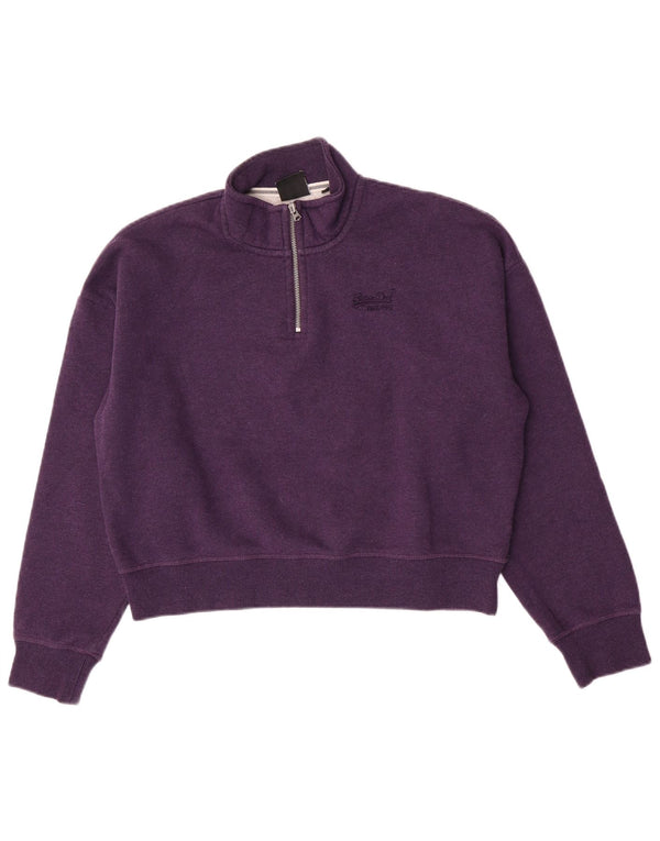 Superdry Womens Oversized Crop Sweatshirt Jumper UK 14 Large Purple