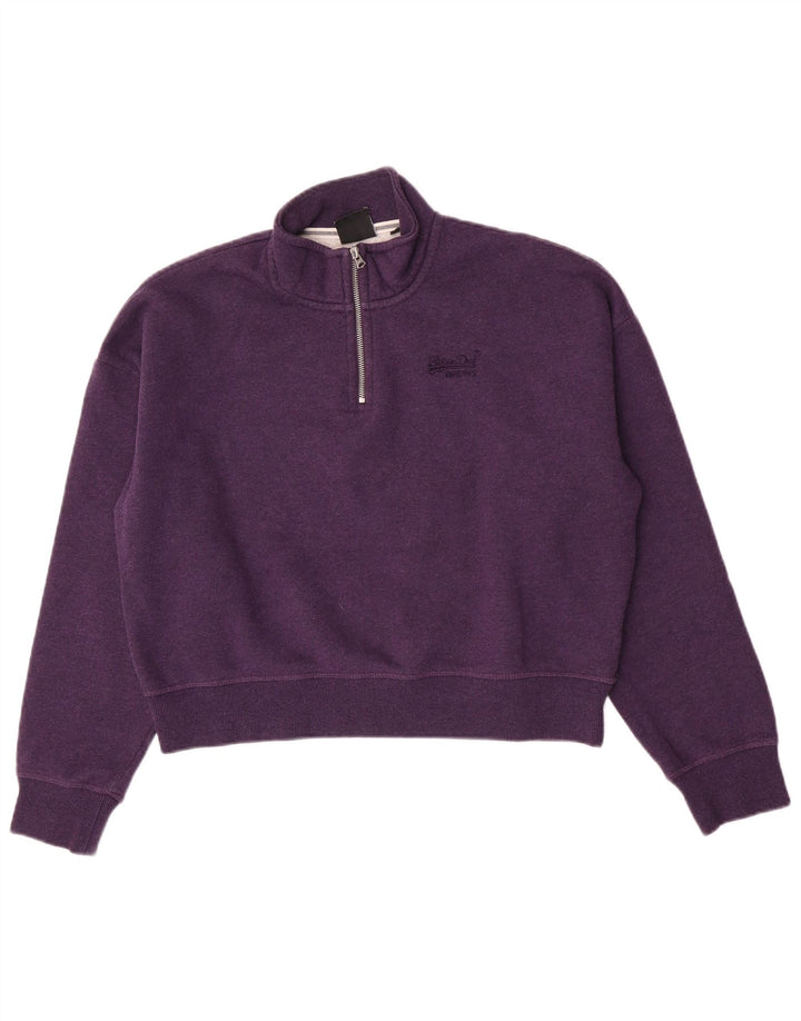 Superdry Womens Oversized Crop Sweatshirt Jumper UK 14 Large Purple