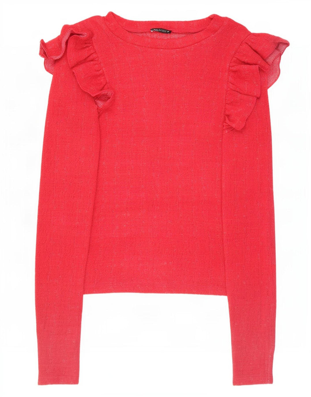 Zara Womens Crop Top Long Sleeve UK 10 Small Pink Polyester