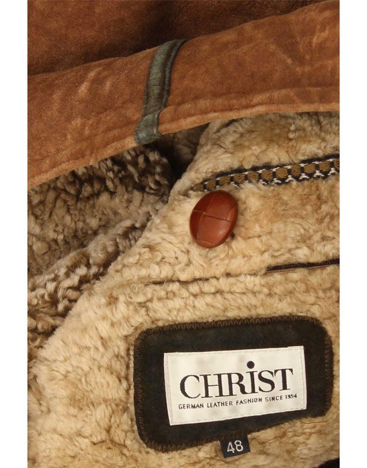 Christ Mens Shearling Jacket IT 48 Medium Brown Leather