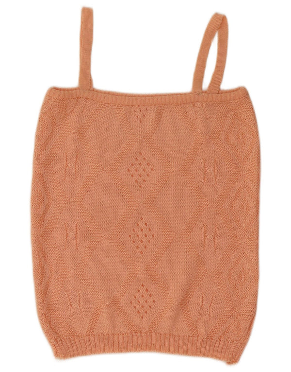 Vintage Womens Crop Knit Cami Top UK 10 Small Pink Geometric