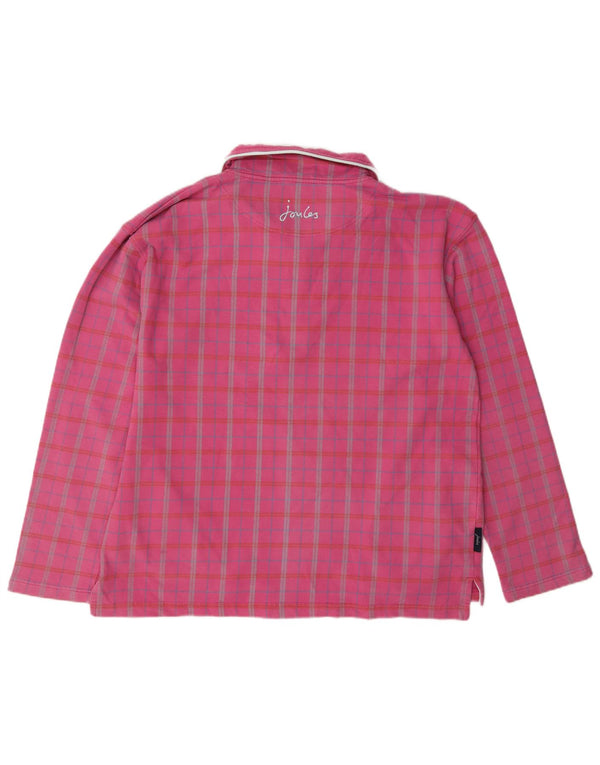 Joules Womens Zip Neck Sweatshirt Jumper UK 16 Large Pink Check Cotton
