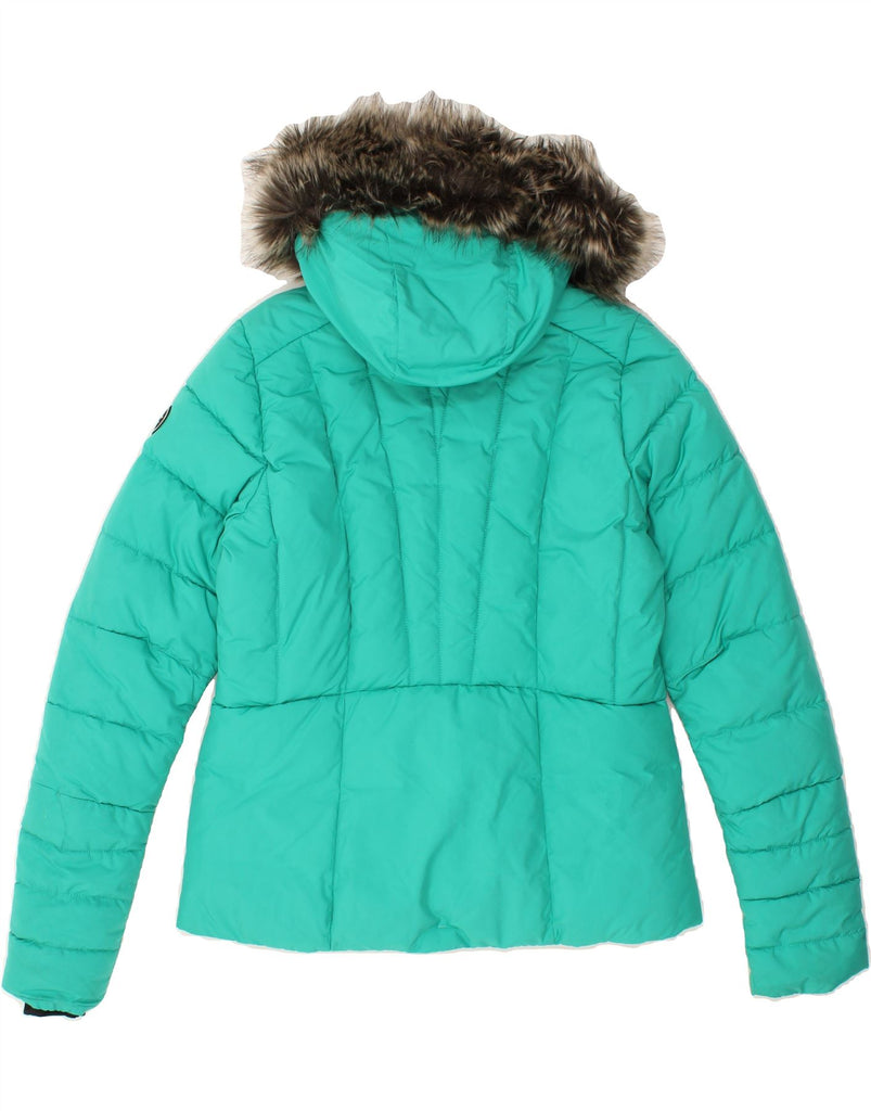 O'NEILL Womens Hooded Padded Jacket UK 12 Medium Turquoise Polyester Vintage O'Neill and Second-Hand O'Neill from Messina Hembry 