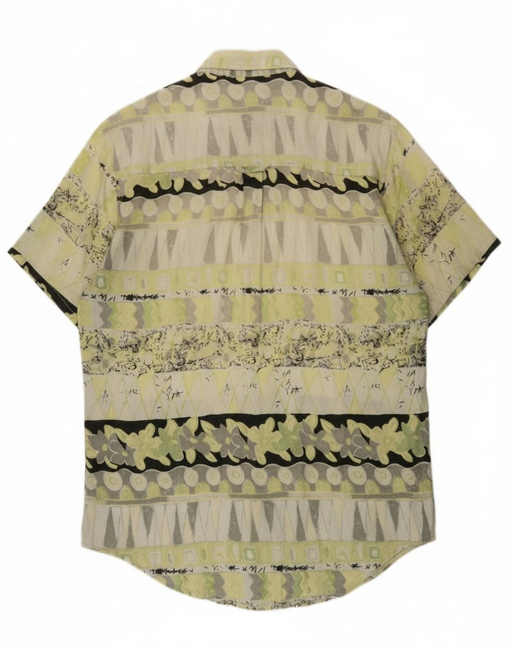 Vintage Mens Short Sleeve Shirt Medium Green Geometric