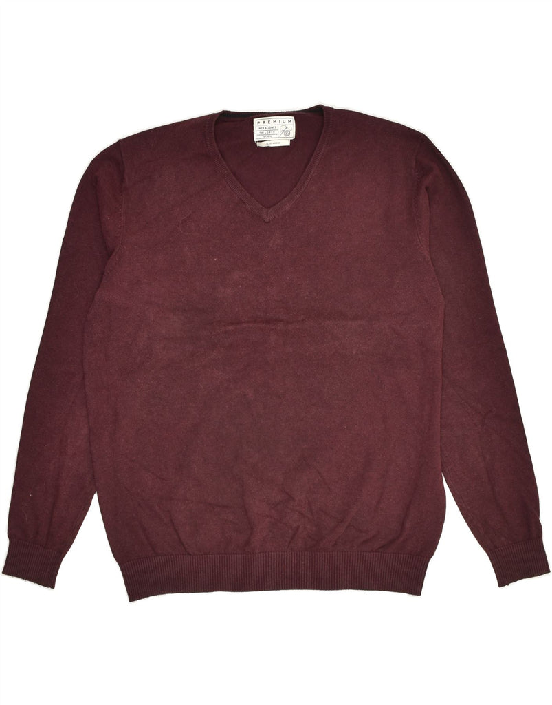 JACK & JONES Mens V-Neck Jumper Sweater Medium Burgundy Acrylic | Vintage Jack & Jones | Thrift | Second-Hand Jack & Jones | Used Clothing | Messina Hembry 