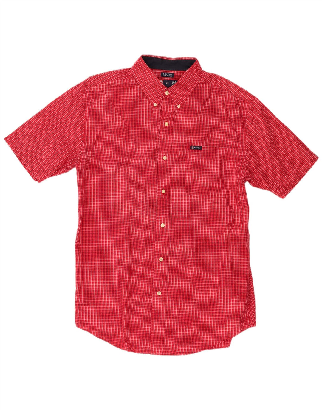 CHAPS Mens Short Sleeve Shirt Large Red Check Cotton